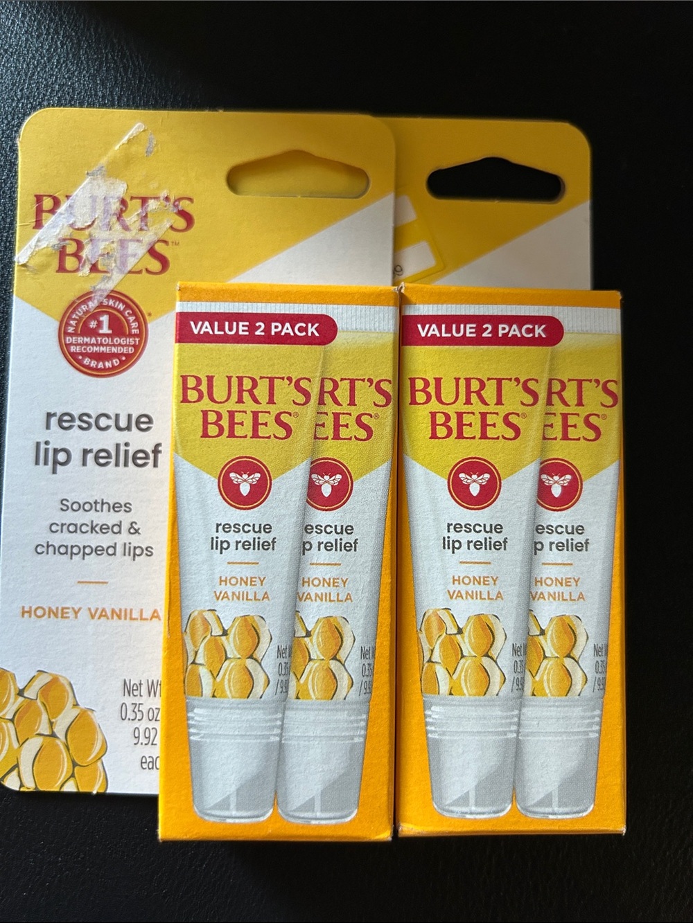 2 Burt's Bees Honey Vanilla Rescue Lip Relief Value 2 Pack - Yellow
